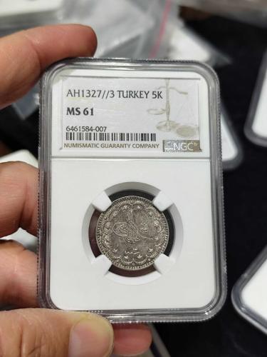 Sultan Reşat 1327/4 Gümüş 5 Kuruş Çil Sertifikalı