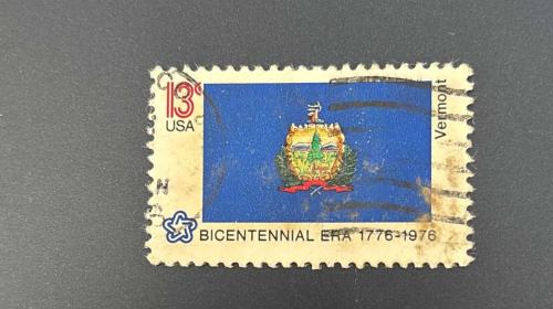 Amerika Birleşik Devletleri Pulu - Unıted States Stamp - Postadan Geçmiş Pul Filateli - Damgalı - Eyalet Bayrakları Serisi - Vermont - Amerika Birleşik Devletleri'nin 200. Yıl Dönümü, 1776-1976 Temalı Pul  - YABANCI PULLAR-NOSTALJİK DOĞUM GÜNÜ HEDİYESİ