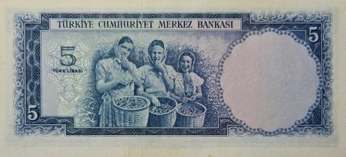 5. Emisyon 1. Tertip 5 Türk Lirası - SERİ B15 127553 ( İngiltere Baskı Değerli Seri) - (ÇÇT) Düzeltilmiş