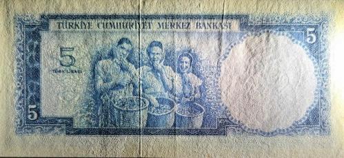 5. Emisyon 1. Tertip 5 Türk Lirası - SERİ B15 127553 ( İngiltere Baskı Değerli Seri) - (ÇÇT) Düzeltilmiş