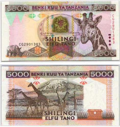 Tanzanya 5000 şilin 1997 Çil / UNC Zürafa emisyon yüksek küpür