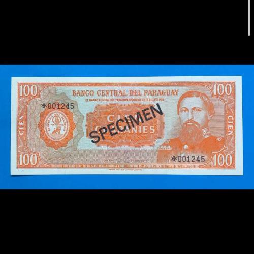 Paraguay 100 guarani 1952 Çil / UNC SPECIMEN