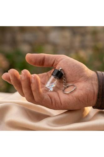 Cam Şişe Anahtarlık 2cc Mini Hatıra Dilek Kapsülü Zincirli Kapaklı