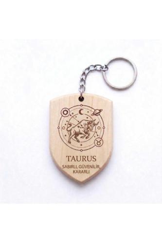 Boğa Taurus Burcu Ahşap Anahtarlık Takımyıldızı İsim Yazılabilir