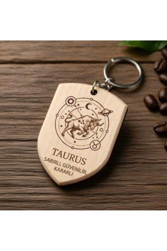Boğa Taurus Burcu Ahşap Anahtarlık Takımyıldızı İsim Yazılabilir