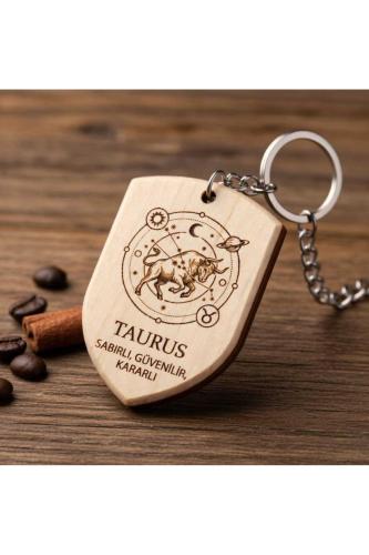 Boğa Taurus Burcu Ahşap Anahtarlık Takımyıldızı İsim Yazılabilir