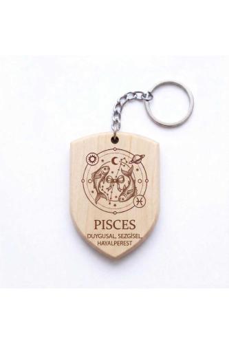 Balık Pisces Burcu Ahşap Anahtarlık Takımyıldızı İsim Yazılabilir