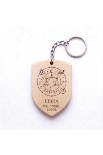 Terazi Libra Burcu Ahşap Anahtarlık Takımyıldızı İsim Yazılabilir