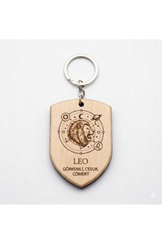 Aslan Leo Burcu Ahşap Anahtarlık Takımyıldızı İsim Yazılabilir
