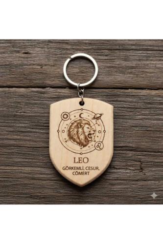 Aslan Leo Burcu Ahşap Anahtarlık Takımyıldızı İsim Yazılabilir