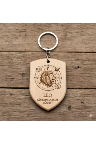 Aslan Leo Burcu Ahşap Anahtarlık Takımyıldızı İsim Yazılabilir