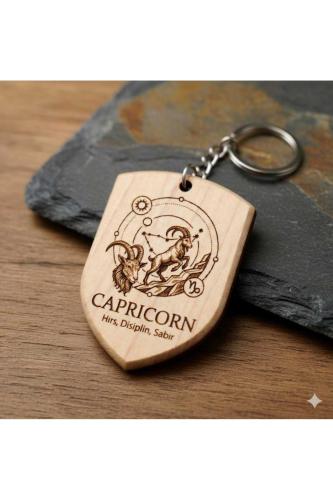 Oğlak Capricorn Burcu Ahşap Anahtarlık Takımyıldızı İsim Yazılabilir
