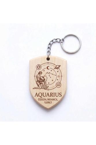 Kova Aquarius Burcu Ahşap Anahtarlık Takımyıldızı İsim Yazılabilir