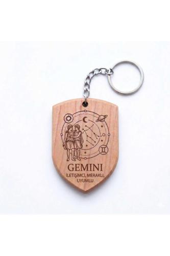 İkizler Gemini Burcu Ahşap Anahtarlık Takımyıldızı İsim Yazılabilir