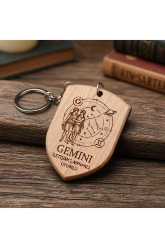 İkizler Gemini Burcu Ahşap Anahtarlık Takımyıldızı İsim Yazılabilir