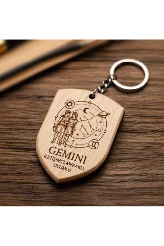 İkizler Gemini Burcu Ahşap Anahtarlık Takımyıldızı İsim Yazılabilir