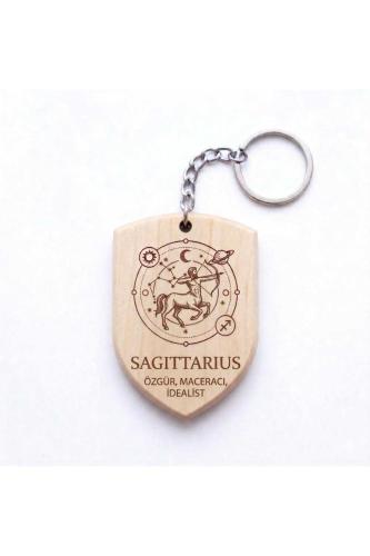 Yay Sagittarius Burcu Ahşap Anahtarlık Takımyıldızı İsim Yazılabilir