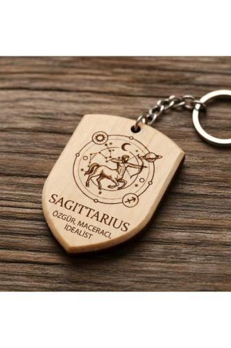 Yay Sagittarius Burcu Ahşap Anahtarlık Takımyıldızı İsim Yazılabilir