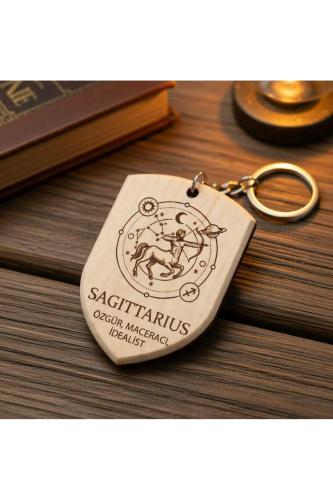 Yay Sagittarius Burcu Ahşap Anahtarlık Takımyıldızı İsim Yazılabilir