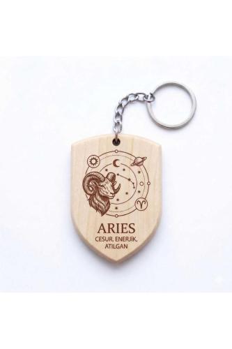 Koç Aries Burcu Ahşap Anahtarlık Takımyıldızı İsim Yazılabilir