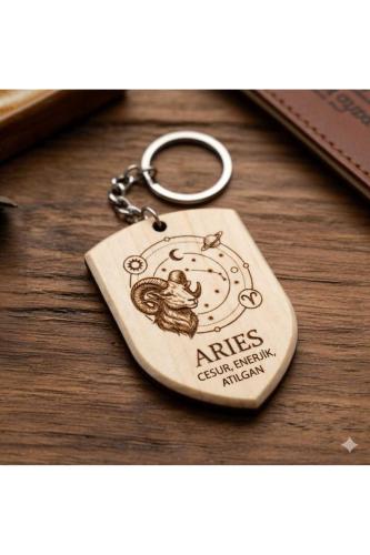 Koç Aries Burcu Ahşap Anahtarlık Takımyıldızı İsim Yazılabilir