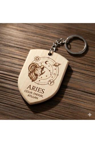 Koç Aries Burcu Ahşap Anahtarlık Takımyıldızı İsim Yazılabilir