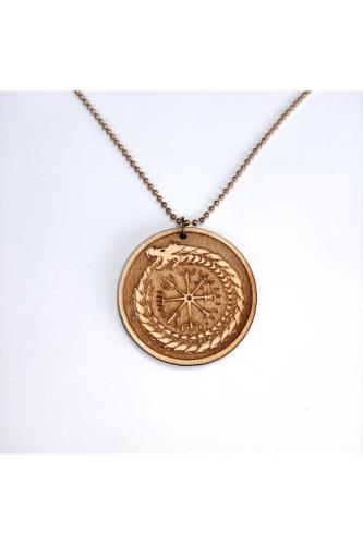 Ouroboros Odin Kuyruğunu Yiyen Ejderha Ahşap Kolye Ucu Rölyef Huş Ahşap 6 cm