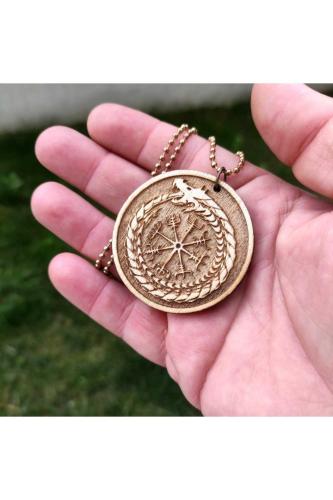 Ouroboros Odin Kuyruğunu Yiyen Ejderha Ahşap Kolye Ucu Rölyef Huş Ahşap 6 cm