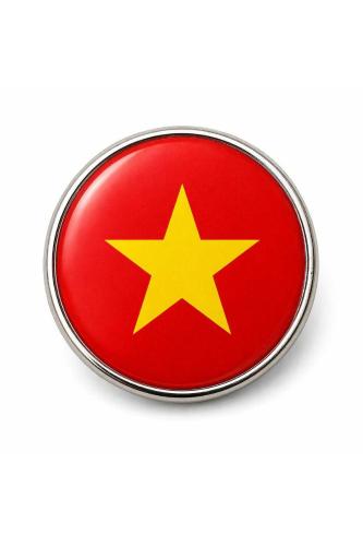Vietnam Vietnamese Ülke Bayrağı Paslanmaz Çelik Pin 3D Yuvarlak Camlı Rozet