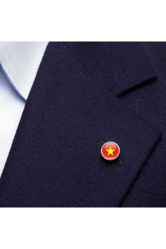 Vietnam Vietnamese Ülke Bayrağı Paslanmaz Çelik Pin 3D Yuvarlak Camlı Rozet