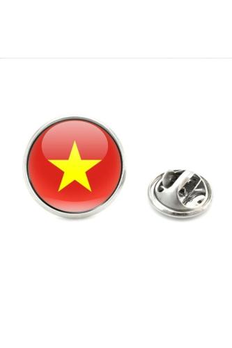 Vietnam Vietnamese Ülke Bayrağı Paslanmaz Çelik Pin 3D Yuvarlak Camlı Rozet