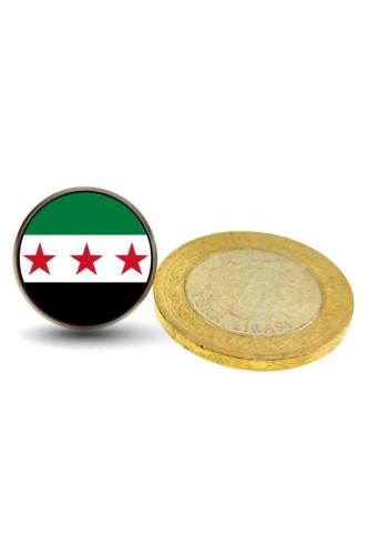 Özgür Suriye Syria 3 Yıldızlı Ülke Bayrağı Çelik Pin 3d Yuvarlak Büyüteç Camlı Rozet