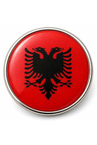 Arnavutluk (Albania) Yuvarlak Bayrak Rozeti - Paslanmaz Çelik Ufak Yaka Rozeti Balkanlar Rozet