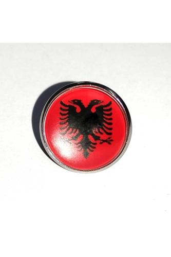 Arnavutluk (Albania) Yuvarlak Bayrak Rozeti - Paslanmaz Çelik Ufak Yaka Rozeti Balkanlar Rozet