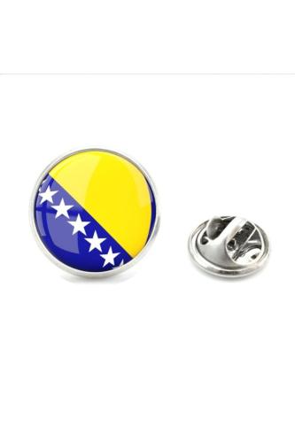 Bosna Hersek (Bosnia and Herzegovina) Bayrak Rozeti - Paslanmaz Çelik Yuvarlak Yaka Rozeti