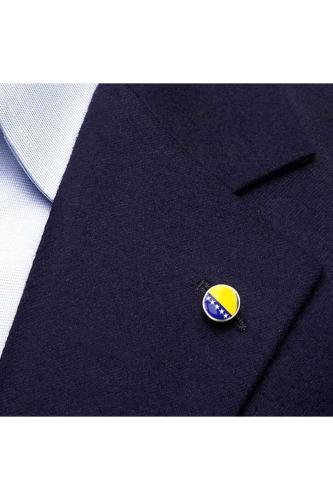 Bosna Hersek (Bosnia and Herzegovina) Bayrak Rozeti - Paslanmaz Çelik Yuvarlak Yaka Rozeti