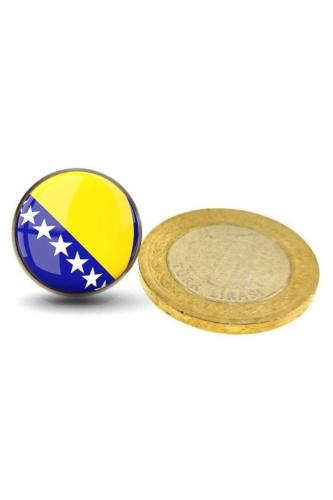 Bosna Hersek (Bosnia and Herzegovina) Bayrak Rozeti - Paslanmaz Çelik Yuvarlak Yaka Rozeti
