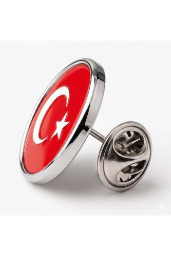 Türkiye (Turkey) Bayrak Rozeti - Paslanmaz Çelik Yuvarlak Yaka Rozeti