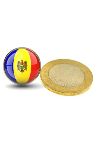 Moldova (Moldova) Bayrak Rozeti - Paslanmaz Çelik Yuvarlak Yaka Rozeti