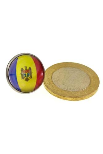 Moldova (Moldova) Bayrak Rozeti - Paslanmaz Çelik Yuvarlak Yaka Rozeti