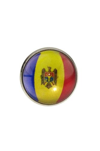 Moldova (Moldova) Bayrak Rozeti - Paslanmaz Çelik Yuvarlak Yaka Rozeti