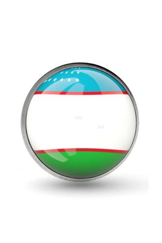 Özbekistan (Uzbekistan) Bayrak Rozeti - Paslanmaz Çelik Yuvarlak Yaka Rozeti