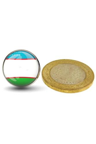 Özbekistan (Uzbekistan) Bayrak Rozeti - Paslanmaz Çelik Yuvarlak Yaka Rozeti
