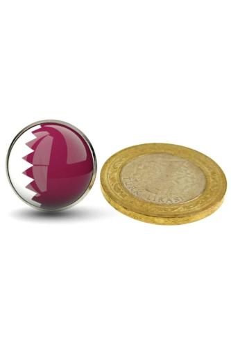 Katar (Qatar) Bayrak Rozeti - Paslanmaz Çelik Yuvarlak Yaka Rozeti