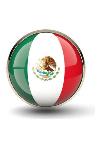 Meksika (Mexico) Bayrak Rozeti - Paslanmaz Çelik Yuvarlak Yaka Rozeti