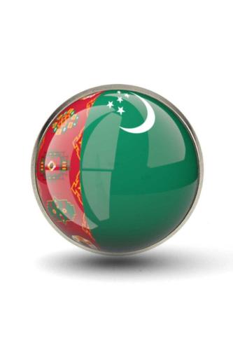 Türkmenistan (Turkmenistan) Bayrak Rozeti - Paslanmaz Çelik Yuvarlak Yaka Rozeti