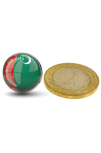Türkmenistan (Turkmenistan) Bayrak Rozeti - Paslanmaz Çelik Yuvarlak Yaka Rozeti