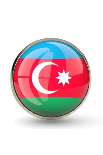 Azerbaycan (Azerbaijan) Bayrak Rozeti - Paslanmaz Çelik Yuvarlak Yaka Rozeti