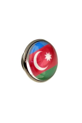 Azerbaycan (Azerbaijan) Bayrak Rozeti - Paslanmaz Çelik Yuvarlak Yaka Rozeti