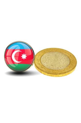 Azerbaycan (Azerbaijan) Bayrak Rozeti - Paslanmaz Çelik Yuvarlak Yaka Rozeti